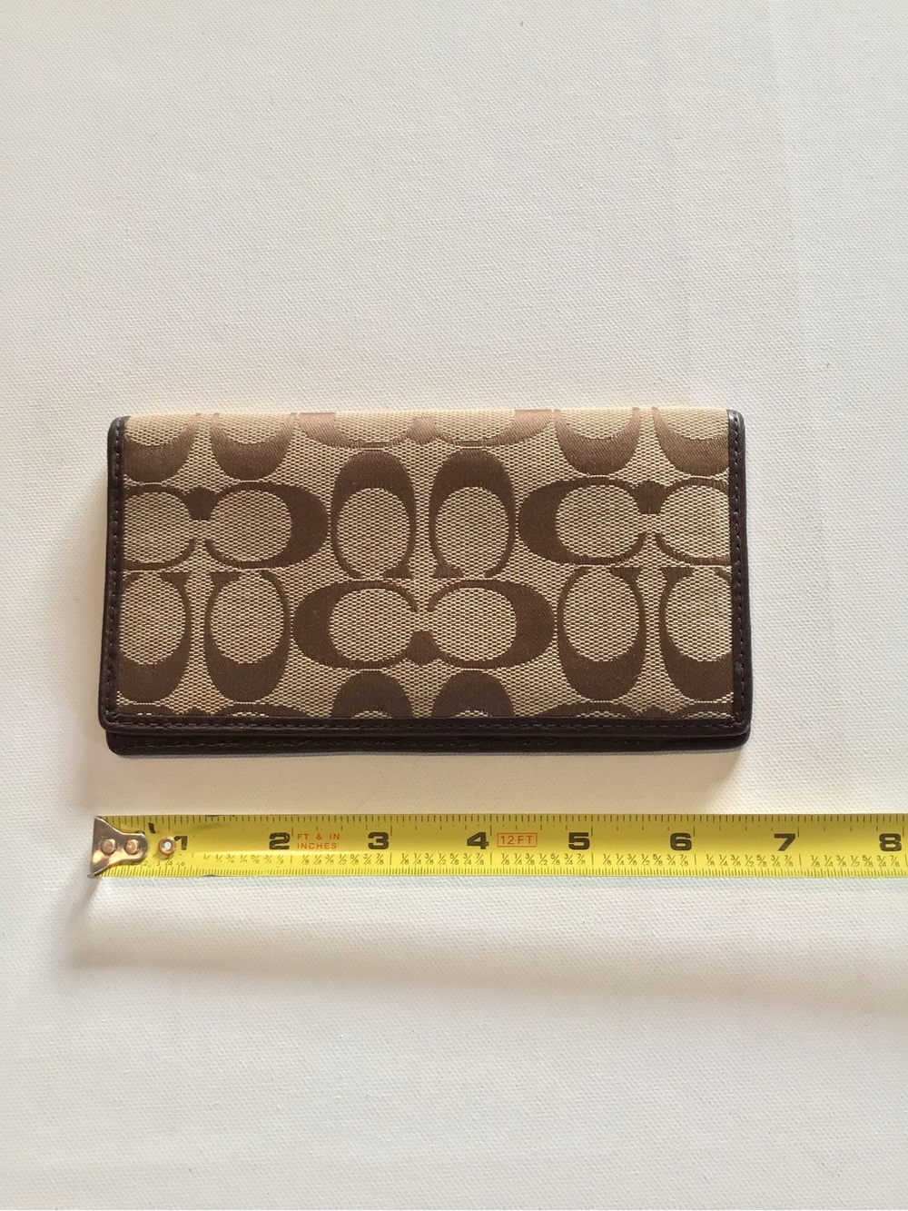Coach Hampton Signature Checkbook Cover Wallet Khaki Brown Canvas Leather - Picture 6 of 7